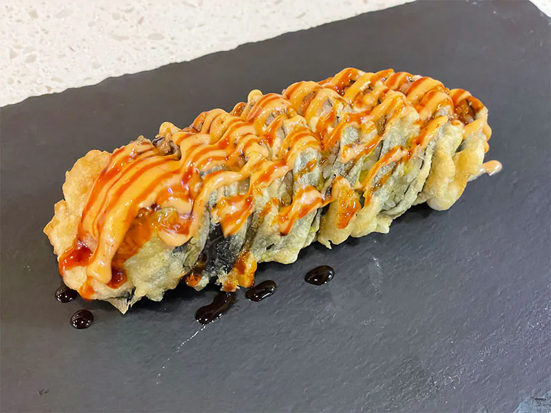 Crispy fried sushi roll with spicy mayo & eel sauce at Funtime Sushi & Ramen & Tea Bar, a Asian Restaurant in Nashville