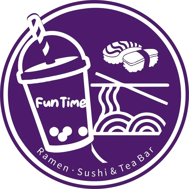 Purple circular logo with boba, ramen, sushi at Funtime Sushi & Ramen & Tea Bar, a Asian Restaurant in Nashville