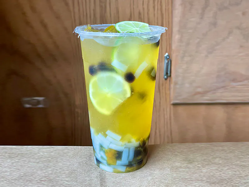 Refreshing mango fruit tea with jelly & lime at Funtime Sushi & Ramen & Tea Bar, a Asian Restaurant in Nashville